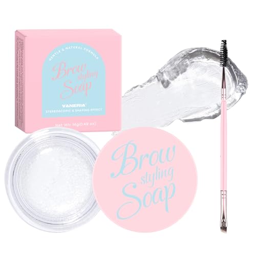 VANERIA Eyebrow Gel Clear,Brow Soap,Eyebrow Brush With Double Head,Clear Eyebrow Setting Gel for Feathery & Fluffy & Brow Freeze,Long Lasting Waterproof.14g