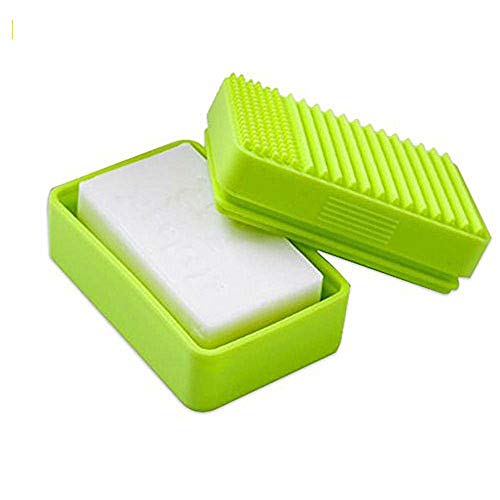 Aolvo zelfleende zeepbakje, rechthoekige zeephouder, multifunctionele zeepbakje met zachte siliconen borstelharen, voor keuken, badkamer, douche, thuis, buiten en op reis