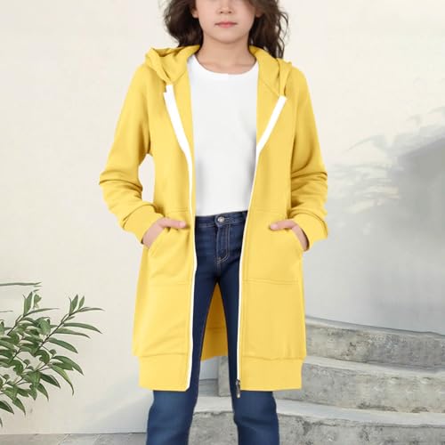 Girls Long Hooded Jacket Sweatshirts Coat Solid Color Zip Up Hoodie Outerwear Clothes Tops Fall Winter Clothes3