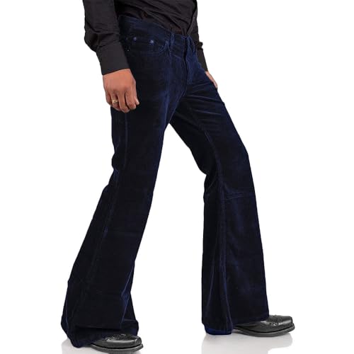 Image of Men's Corduroy Vintage Bell Bottom Pants 70s,Disco Stretchy Flared Pants Fit 60s 70s Outfits for Men,Mens Bell Bottom Jeans.
