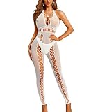 RSLOVE Lencería Sexy para Mujer Body de Rejilla Bodystocking de Malla Vestido Femenino, blanco, Talla única