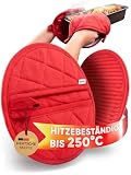 WOHNHELD Premium Topflappen (Extrem hitzebeständig bis 250 °C) waschbare & weiche Baumwolle - Ofenhandschuhe Topfuntersetzer mit praktischen Greif-Taschen - 20cm Rot
