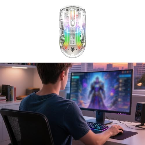 Mouse inalámbrico recargable para juegos con 5 DPI y diseño ergonómico blanco 7