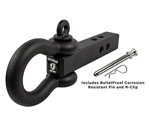 Bulletproof Hitches 2.0" Extreme Duty Receiver Shackle (36,000Lb. Rating) With D-Ring/Clevis (Black Textured Powder Coat, Solid Steel) #TOP2