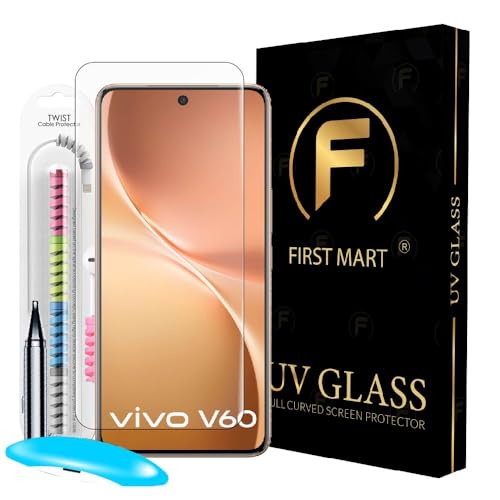 Image of FIRST MART Military Grade UV Tempered Glass for Vivo V60 and Vivo V60e 5G with Edge to Edge Full Screen Coverage, Cable Protector and Easy Installation kit