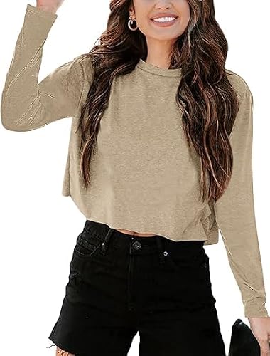Imily Bela Langarmshirt Damen Cropped T Shirts Casual Loose Rundhals Crop Tops Oberteile Basic Tees Shirts.