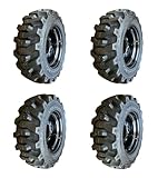 Set of 4-Galaxy Tires Heavy Duty 10-16.5 Muddy Buddy Skid Steer Tires on Black Wheels/Rims (8 lug) for Bobcat & more-10PLY -10X16.5-Extra Deep Tread- great for mud & dirt traction