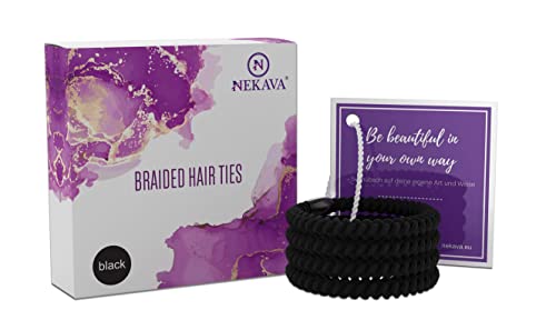 Nekava Gomas para el pelo de color negro – Original 6 bandas trenzadas para un agarre fuerte – 4 piezas de soporte para coleta