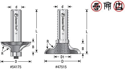 Amana Tool - 54175 Carbide Tipped Ogee 1/4 Radius x 1-3/8 Dia x 3/8 x 1/2" Shank For 7