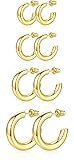 4 Pairs Hoop Earrings for Women, 14K Gold Chunky Open Hoops Thick Earrings Sets Jewelry Girls 20/30/