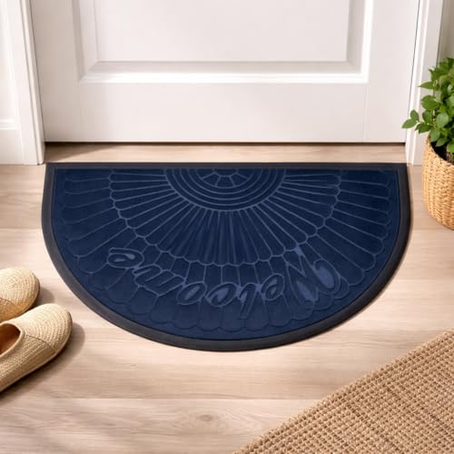 Image of DecorTwist PVC Door Mat 60x40 cm | Heavy Duty Indoor Outdoor Entrance Mat | Anti-Slip Rubber Back | Waterproof Dust & Dirt (Style 3 [ Blue ], Half Round PVC Door Mat 80x40 cm, Pack of 1)