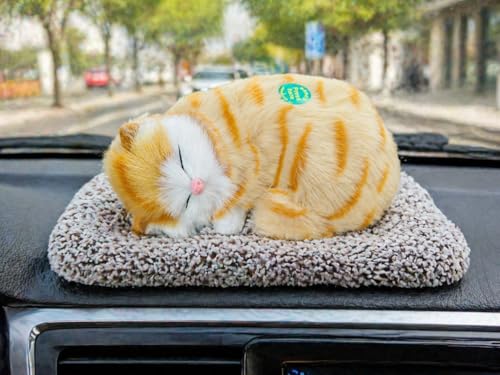 Image of Cute Sleeping Cat Soft Toy with Meow Sound,Cushion for Car Dashboard & Home Decor | Soft Plush Stuffed Animal Pillow for Kids & Gifting (Orange, Medium)
