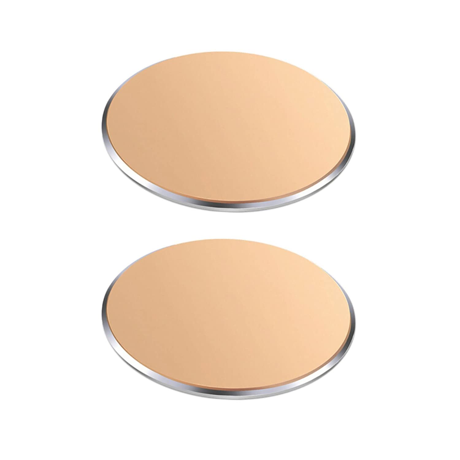 Replacement Metal Plates Set for Magnetic Car Phone Holders, Wall & Air Vent Mounts, Cases, Magnets. Kit of 2 Matte Gold Round Iron Discs without Holes. 3M Adhesive Backing. Steel Disks 2 Pack.