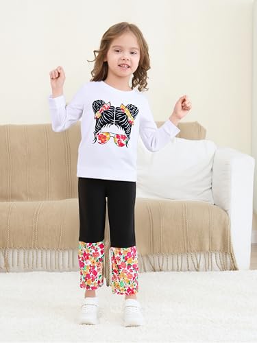 Image of OLMRJKD Kids Toddler Girls Clothes Figure Graphic Drop Shoulder Top Pullover Spotted Print Pants Fall Winter Outfit Set