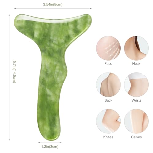 Image of Jade Stone Gua Sha Massage Tool Set Larger Guasha Board with Handle Muscle Scraping Massage Tools Facial Anti Cellulite Spa Acupuncture Tools for Back Neck Face Leg Massage, Lymphatic Drainage