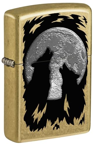 Encendedor Zippo Lobo Aullando a la Luna Street Brass miniatura 1