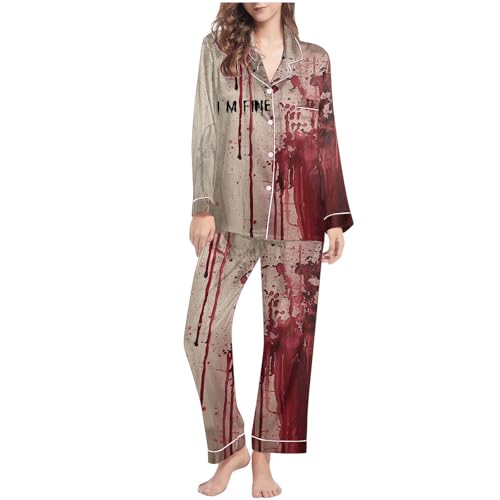 Pyjama d'Halloween femme anti-froid ensemble de nuit boutonné pantalon imprimé citrouille