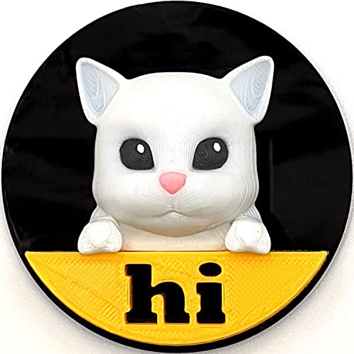 Image of 3D OM Badge Cat-Hi, 3-inch Grill Badge, Realistic Stylish Cute Fun 3D Printing Plastic (PLA) on Acrylic Plate - Works with The Grill Badge Holder (not Included) (BK1-KWY)