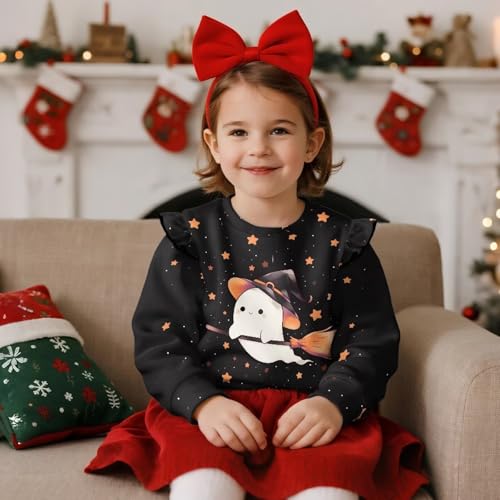 Girl Crewneck Sweatshirt Cute Ruffle Shoulder Long Sleeve Shirts Fall Spring Soft Warm Pullover Tops Age 1-8 Years2