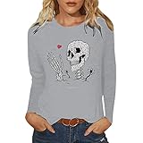 Langarmshirt Damen Baumwolle, Damen Halloween Langarm Sweatshirt Kürbisdruck Sweatshirts Oversized Kürbis-Smiley Print Pullover Tops Kapuzenpullover Hoodie Farbblock Langarmshirt Oberteile für Herbst