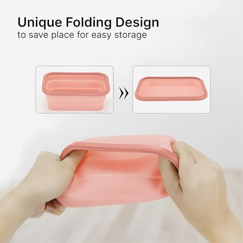 Image of The Better Home Silicone Lunch Boxes | Airtight Foldable | Pack of 3 | 1200ml, 800ml, 500ml | Lightweight, Microwave Safe, Travel-Friendly | Pink | Perfect for Kids, Office, School.