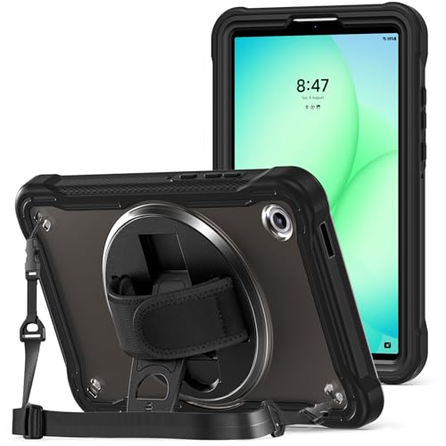 ProCase Funda Resistente para Samsung Galaxy Tab A11 8,7″ 2025 – Carcasa Rugged Anti Golpes con Soporte 360°, Correa de Mano y Bandolera Ajustable – Negro