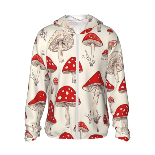 UPF 50+ Sun Protection Hoodie Long Sleeve Red White Mushroom Sun Shirt Rash Guard Fishing Shirts for Men