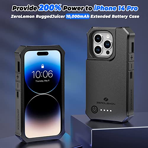 Zerolemon Battery Case For Iphone 14 Pro/ 13 Pro/ 14 6.1-Inch, 10000Mah Wireless Charging Supported, Ruggedjuicer Portable Extended Battery Charger Cover With Rugged Case For Iphone 14 Pro/13 Pro/14 #TOP1