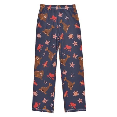 ZZXXB Seal Crab Boys Long Pants Soft Trousers Elastic Waist Kids Lounge Bottoms with Pockets S-XL