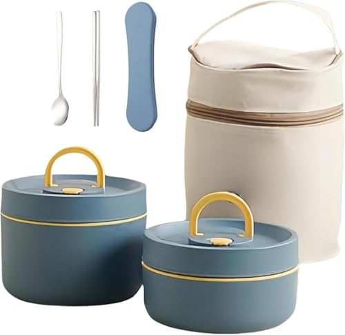 CokBluステンレス保温弁当箱 5 時間保温 真空断熱 スープジャー付きスープランチセット 2 段 / 3 段 / 4 段選択可 大容量 密封漏れ防止 食器 & 収納バッグ同梱 通勤・通学・運動会・キャンプ用