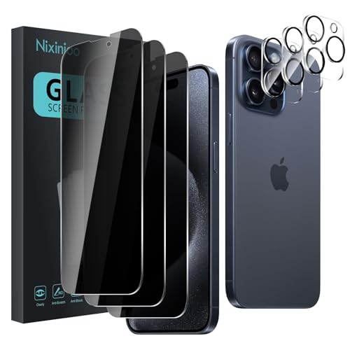 Verre trempé anti-espion iPhone 15 Pro avec protection objectif photo (Lot de 3)