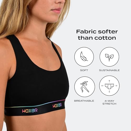 Image of Woxer Boss Bralette for Women - Wireless, Seamless Racerback - Modal Sports Bra, Lounge, Sleep Bralette, Wireless Bra