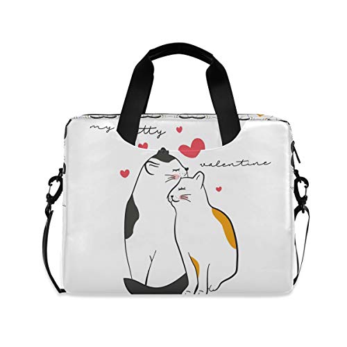 White Love Cat Kitty Heart Laptop Shoulder Bag Notebook Computer Handbag Sleeve Table Carrying Case Messenger Bags Fits 15.4 In 