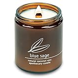 Desert Collection Bougie à mèche en bois craquelé fabriquée avec de la cire de noix de coco bio (sauge bleue, standard | 227 g)