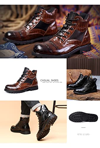 Image of Hopomart Men's Cowhide Printed Pattern Boots,Men's High Top Casual Leather Boots,Waterproof Lace Up Formal Shoes