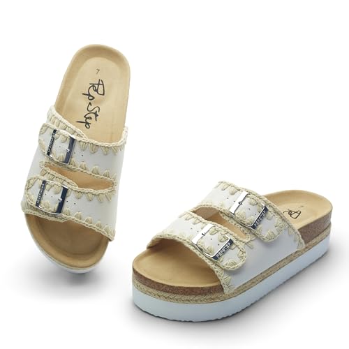 Image of PepStep Slide Sandals for Women with Soft Cork Footbed and Strap, Ladies Fashion Platform Slide Sandals Comfortable Slip On Style