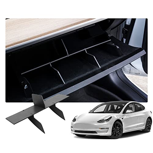 RUIYA Tesla Model 3 2018-2022 Mittelkonsole Organizer Zentrale Ablage Armlehne Handschuhfach Verstauen Aufräumen Segmentierung Trennwand Box (Schwarz)