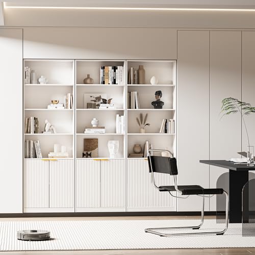 INNOD 72" Tall Book Shelf Bookcase with Doors, Floor Standing 7 Tier Bookshelf Display Shelves, Bookshelf with Storage Cabinet, Home Decor Furniture for Living Room Bedroom and Home Office