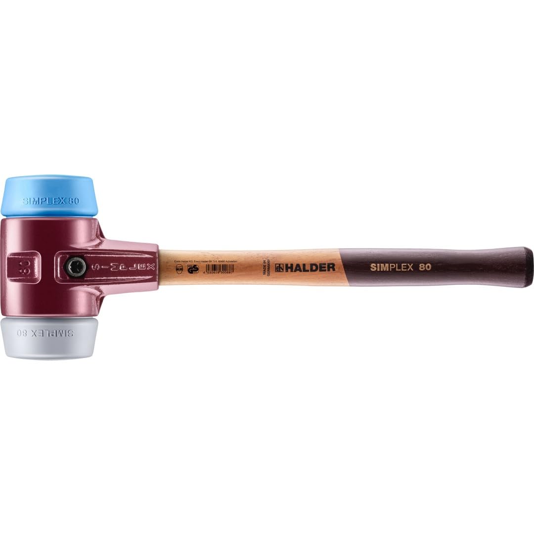 Młotek ochronny SIMPLEX, TPE-soft/TPE-mid; z obudową z żeliwa ciągliwego i wysokiej jakości drewnianym trzonkiem | D=80 mm | 3013.080