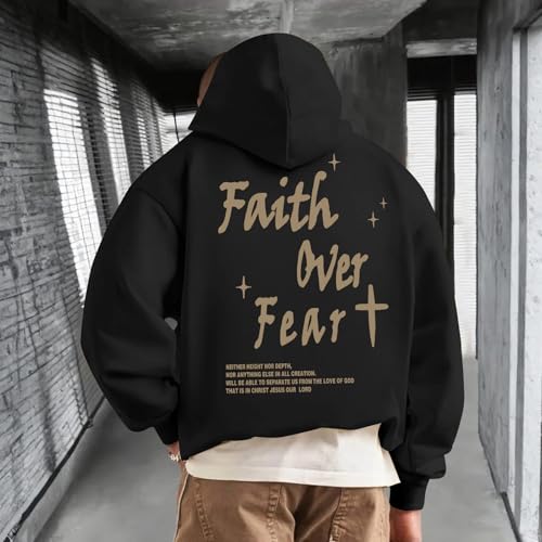 Christian Faith Over Fear Hoodie for Men Inspirational Religious Jesus Sweatshirt Vintage Bible Verse Graphic Pullover 6