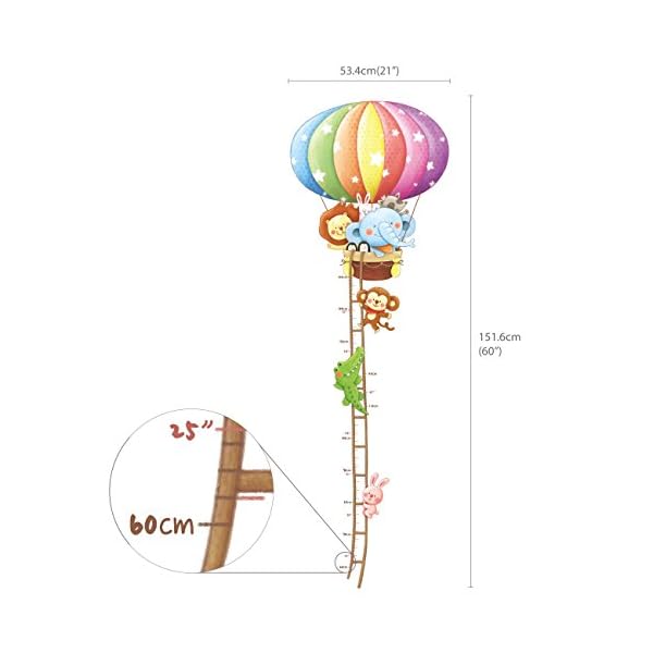 DECOWALL DA-1606N1406B Tabella di Altezza con Mongolfiere con Animali Adesivi da Parete Decorazioni Stickers Murali… – Bild 7