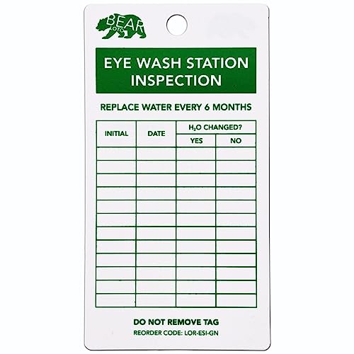 Image of Eye Wash Inspection Tags | Double-Sided, 145 * 75mm, White and Green, 0.4mm Thick | Waterproof & Tear-Resistant Safety Tag Record Cards for Eye Wash Station | Accident Prevention (20-Pack)