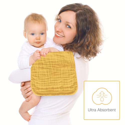 Image of Lovely Care 12 Pack Muslin Burp Cloths 100% Cotton Muslin Cloths Large 20''x10'' Extra Soft and Absorbent Baby Burping Cloth - Honey