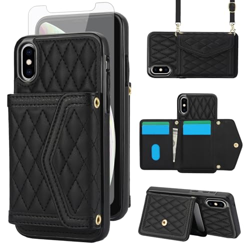 Coque iPhone XR Asuwish avec protège-écran verre trempé et portefeuille RFID noir