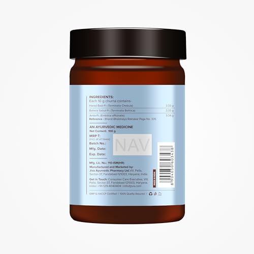 Image of Jiva Triphala Churna 100% Ayurvedic Formulation Made Of Harad, Amla, & Bahaida Improves Digestion & Metabolism | Effective For Tridoshashamak, Eye, Liver & Lung Diseases - 100g(Pack Of 1)
