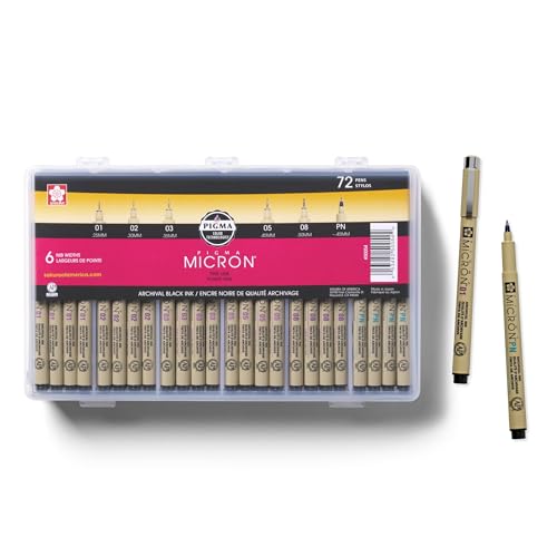 SAKURA Pigma Micron Black Ink Multi-tip Set, 72 Pen Count