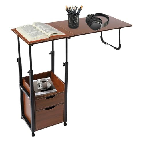 YIYIONCE Overbed Table with Storage 2 in 1 Foldable Overbed Table and Nightstand 100 x 40 cm Overbed Bedside Table Height Adjustable Rolling Overbed Desk for Bedrooms Apartments| US Stock (Oak)