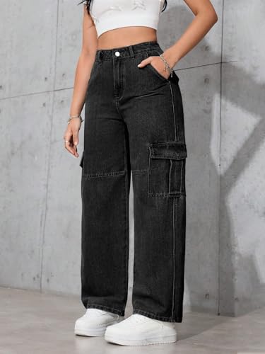 Image of Tagas Women Cargo Jeans | Women,s Cargos-Pants | (Women's) Denim Cargo's Pants || Cargo,s for Woman || Oversized-Jeans for Woman's || Loose Jeans Pant for Woman,s