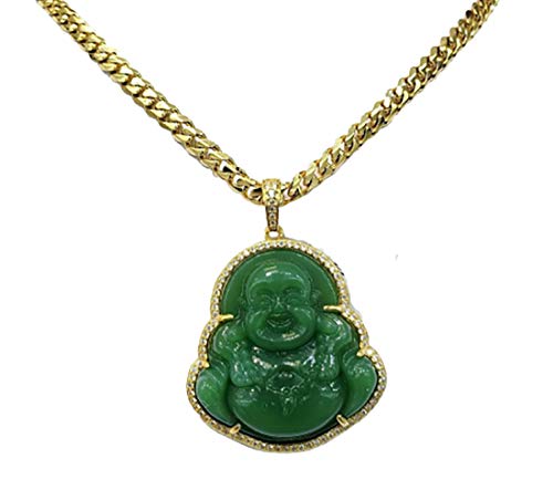 Miami Cuban Link 6mm Chain 14k Gold Filled Laughing Jade Buddha Necklace (20.0)