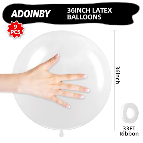 Image of 36 Inch White Balloons - 9Pcs Giant White Balloons Jumbo Large Thick Big White Latex Balloons for Birthday Baby Shower Wedding Graduation Photo Shoot Christmas Themed Party Decorations